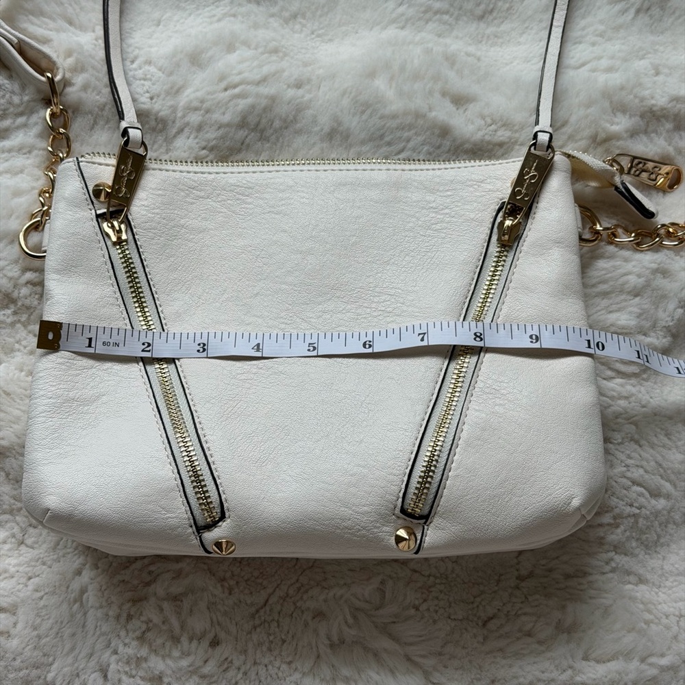 Jessica Simpson White Faux Leather Crossbody with Gold Chain Accents - Picture 14 of 15